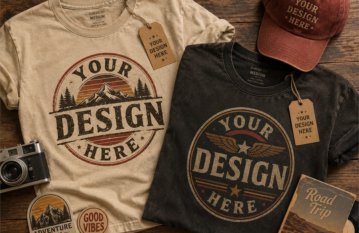 Vintage retro apparel design styles with classic graphics