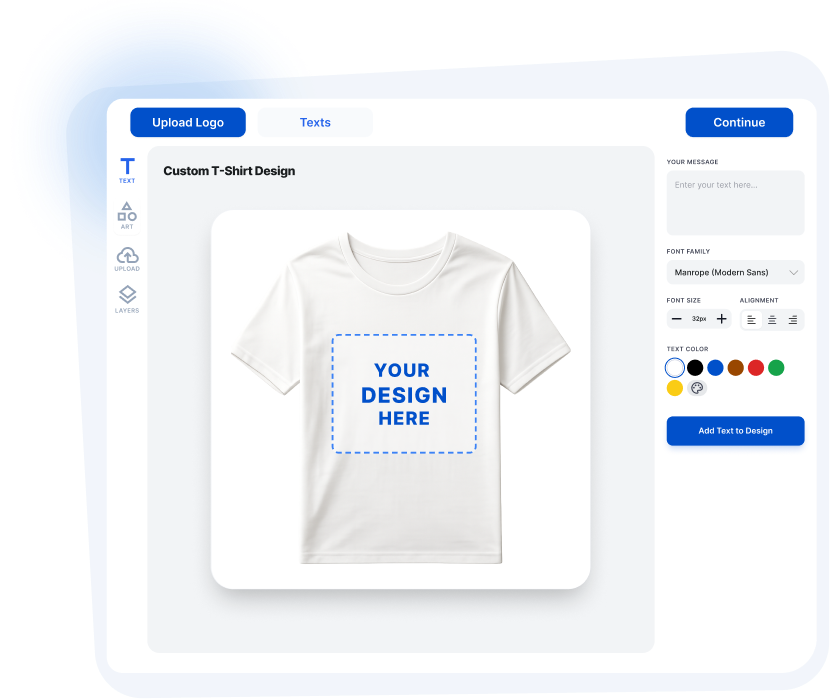 Online custom t-shirt design tool preview